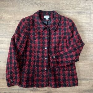 Vintage Koret Jacket Womens 16 Red Wool Blend Faux Pockets Button Up Cozy Tweed